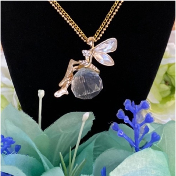 Jewelry - Fairy Pendant Necklace With Double Gold Chain Accent & Crystal NEW!
